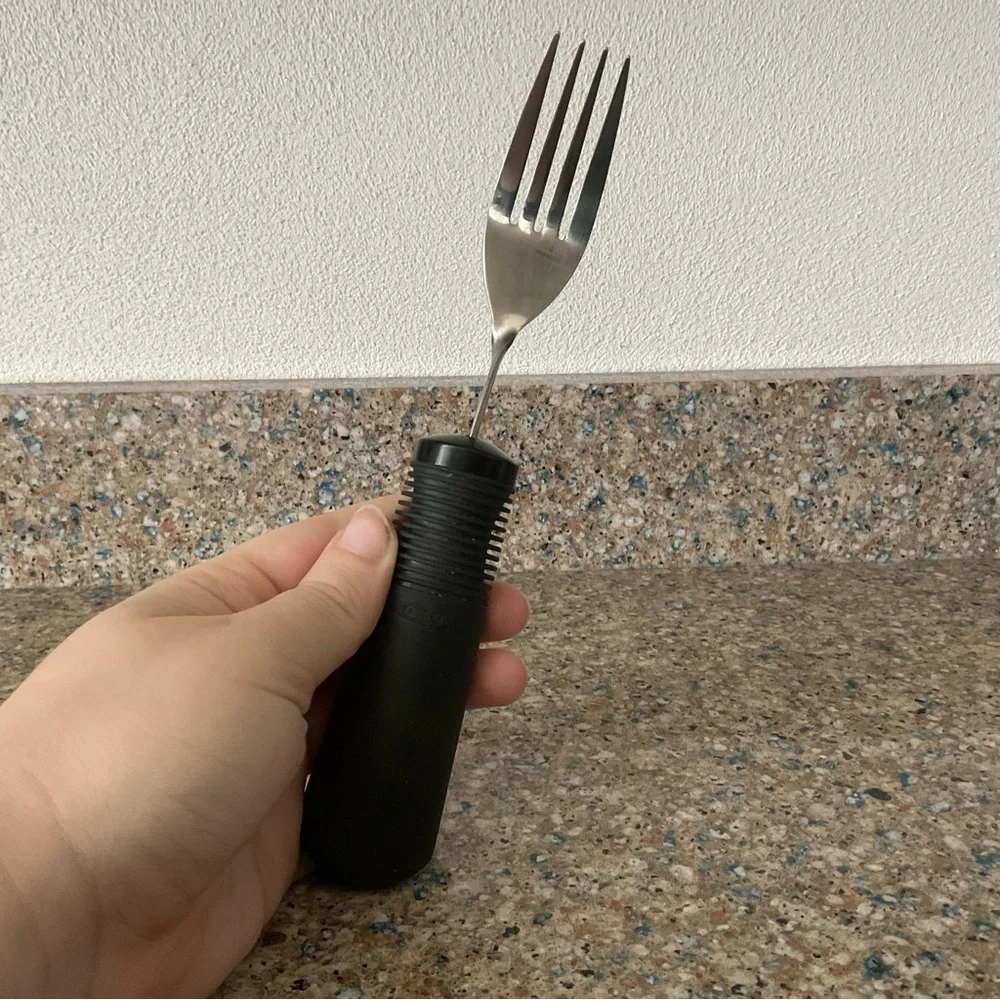Oxo handicapped fork spoon button assist disabled elderly arthritis